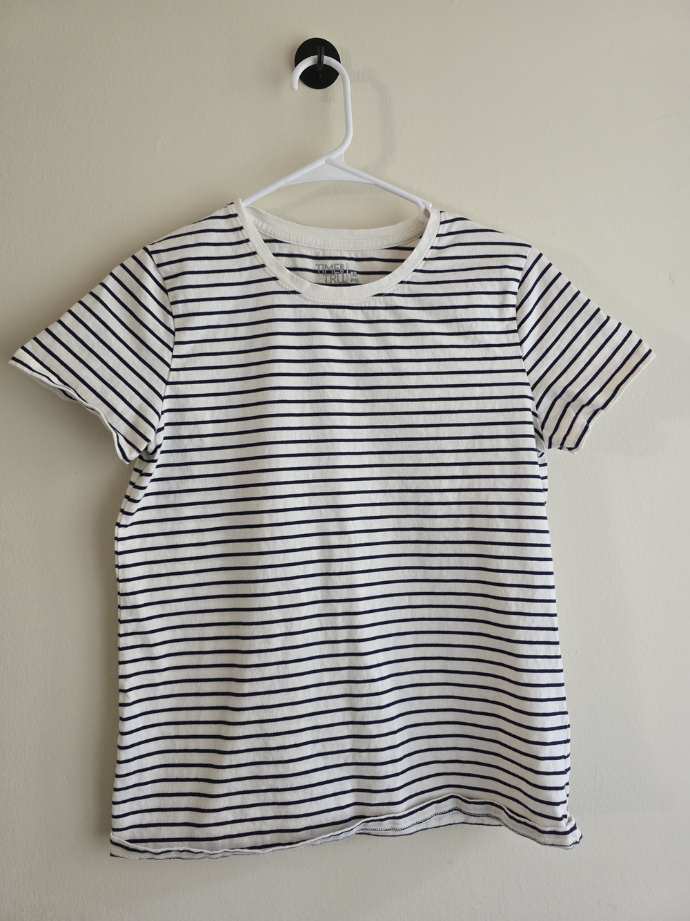 Time and Tru White and Black Striped Short Sleeve Tee